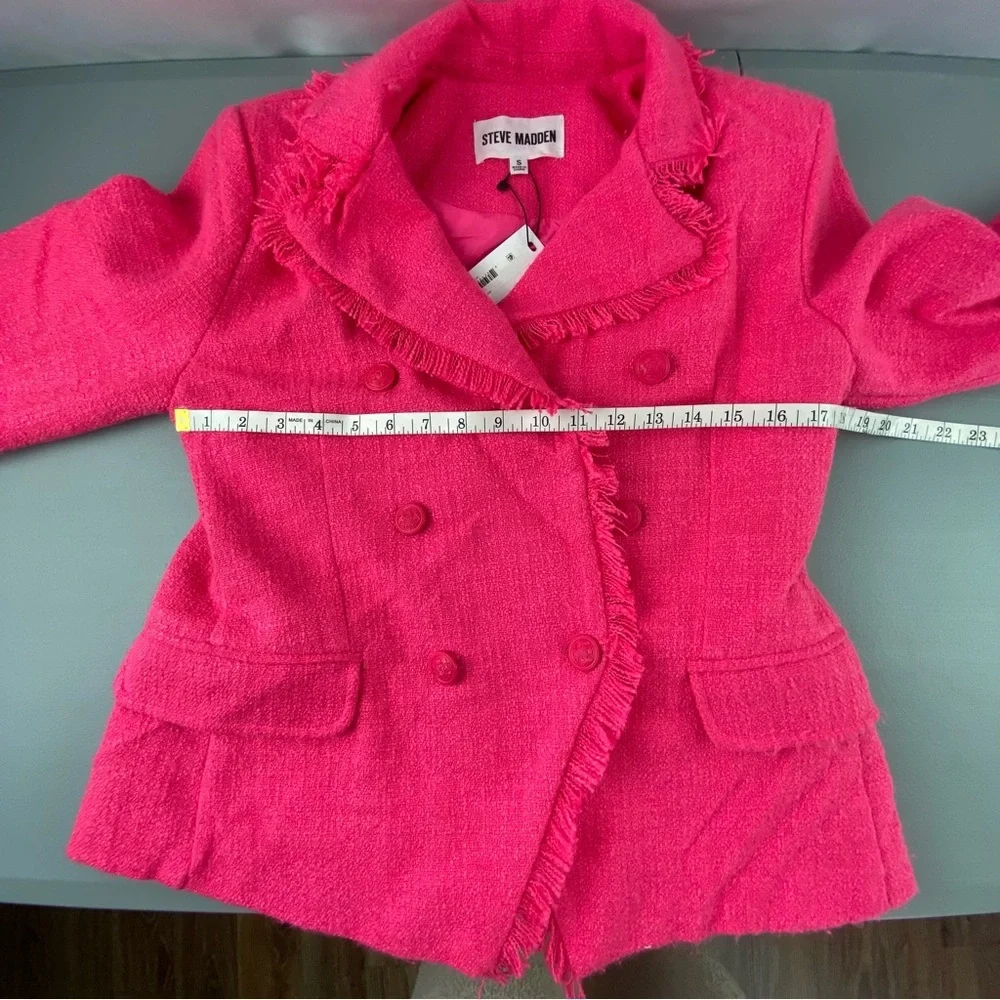 Steve Madden Naomi Hot Pink Fringed Tweed Blazer